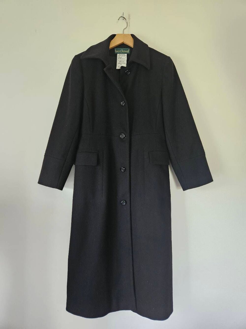 Harvé Benard 100% Wool Long Coat Women's Petite 6 Black Single Breasted Maxi